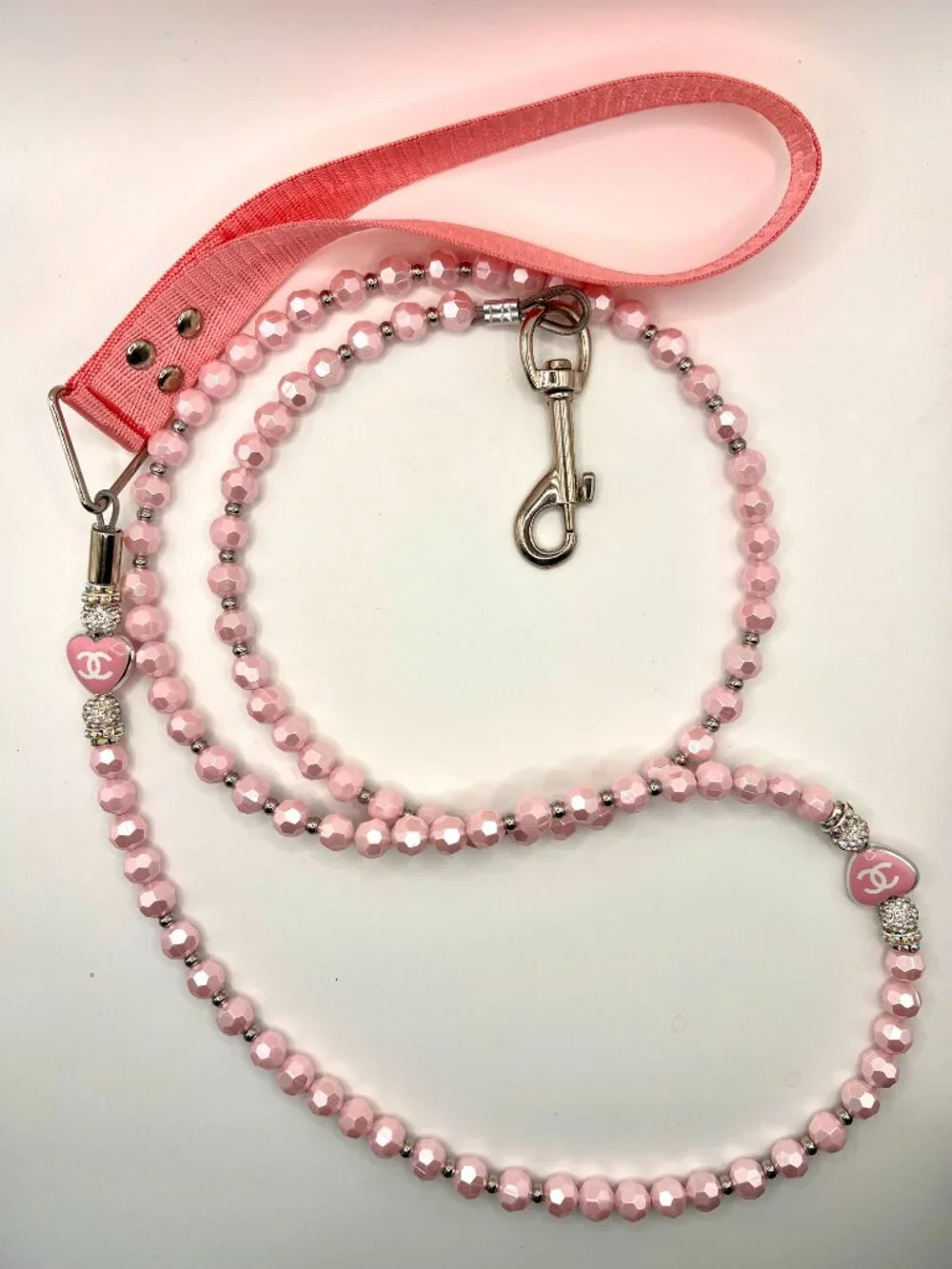 Beaded Dog Leash - Designer Inspired -Pink & Sparkly - Handmade - One of a Kind